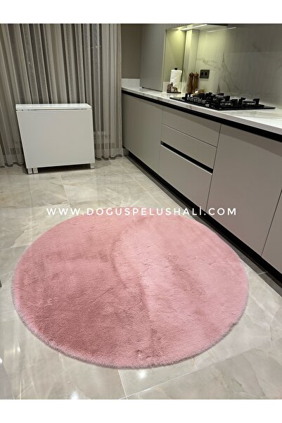 Doğuş Peluş Halı Ultra Soft Pembe Yumuşak Dokulu Peluş Halı Yuvarlak