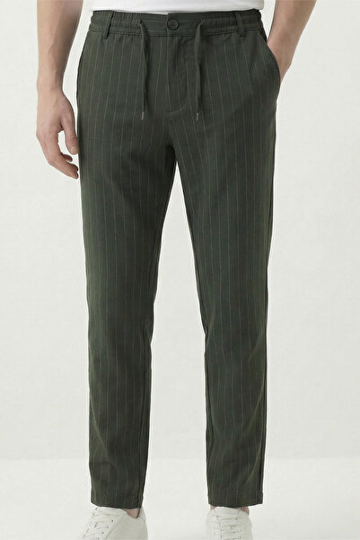 Veleno Men's Khaki Jogger Pants with Woven Stripes, Buttoned Front Placket, Z...