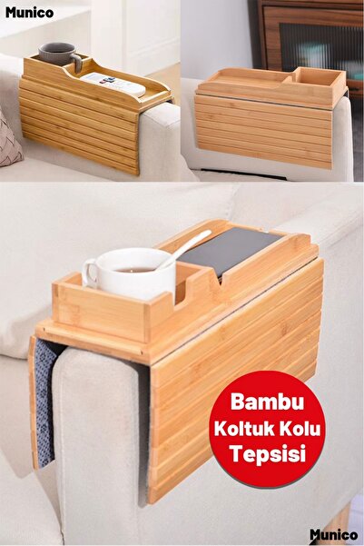 Munico Ahşap Katlanabilir Kanepe Tepsisi 41,5x33,5 cm Kaymaz Tabanlı Dekorati...