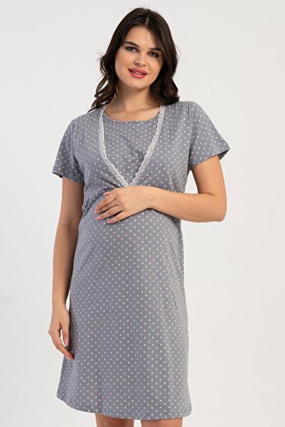 VİENETTA Women's Short Sleeve Maternity Nursing Nightgown 100% Cotton C0T1N0905