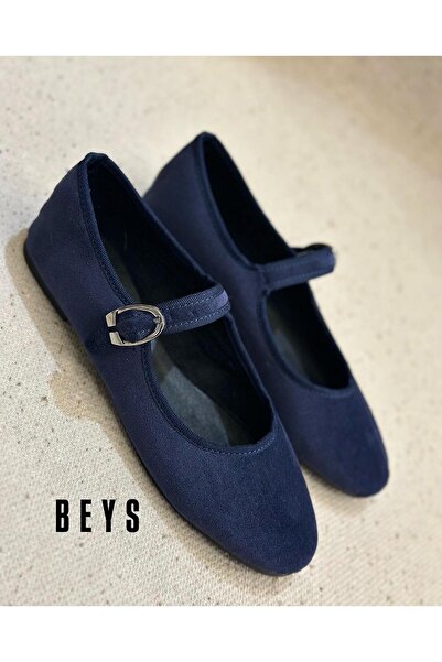 Zuum Beys Mary Jane Women's Ballerina Flats - Navy Blue Suede