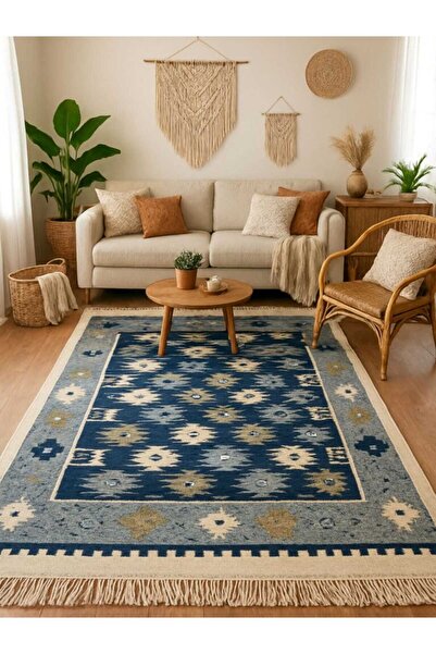 OEM Traditional Carpet, size 200 x 300 cm, blue and cream, Rustic model
