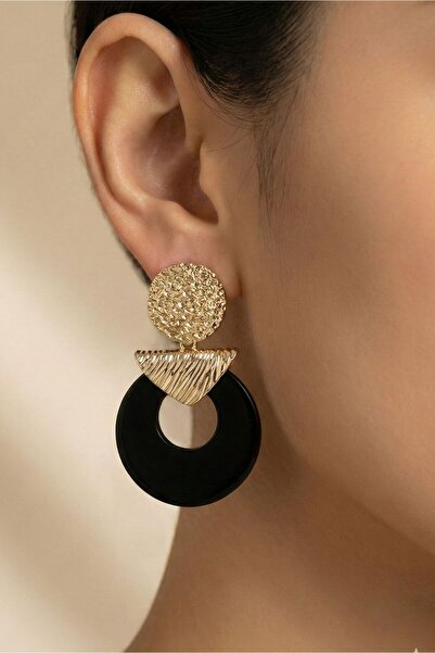 Osha Aksesuar Bohemian Style Gold Metal and Real Wood Combination Women's Stu...