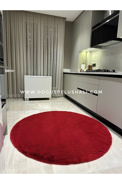 Doğuş Peluş Halı Ultra Soft Bordo Yumuşak Dokulu Peluş Halı Yuvarlak