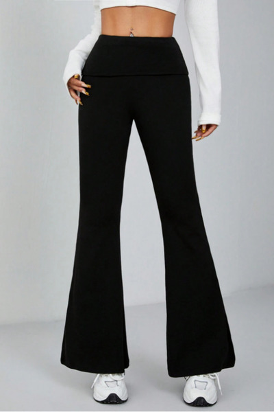 Tarz Cool Pantaloni de damă cu talie înaltă, negri, cu picior larg, croială r...