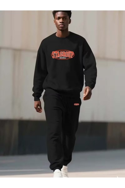 Flaubert Men's Ba Printed Hoodie Oversized Sweatshirt - Sweatpants 2-Piece Set