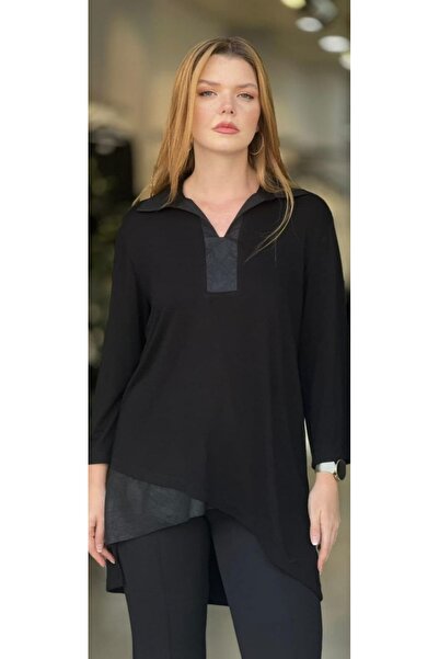 ZARİF STOREE Asymmetrical Blouse with Leather Detail