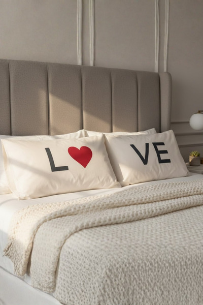 homytextiles مجموعة فاخرة، غطاء وسادة مطرز بعبارة Love Written مقاس 50x70، طق...