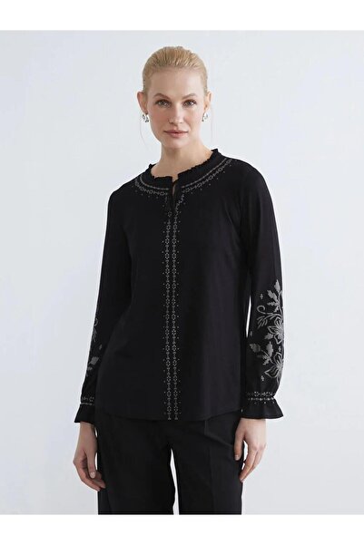 LC Waikiki Tie Collar Ruffled Patterned Blouse (S6)