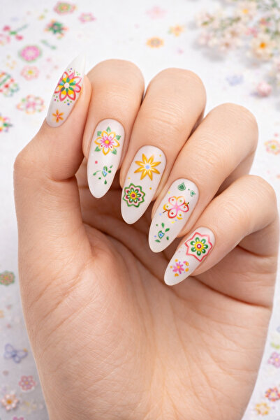 Sibelon 3D Kabartmalı Nail Art Sticker Kendinden Yapışkanlı Tırnak Dövmesi Ta...