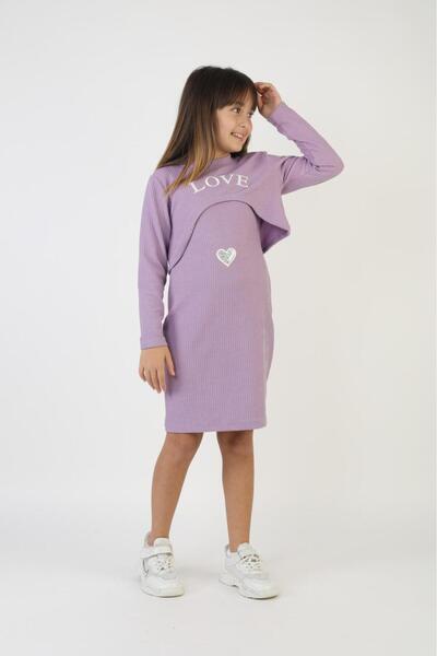 Erzani Kids Girl's Stylish Heart Stone Detailed Belero Cardigan Strap Dress 2...