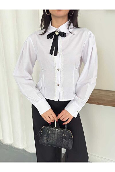 YEK&BİR Women's Shirt with Bow and Lace Detail