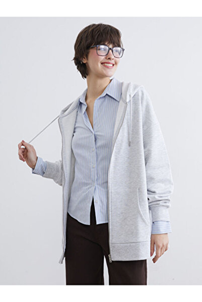 LC Waikiki Rmz Gi̇yi̇m Farkiyla Hooded Women's Thick Zipper Sweatshirt