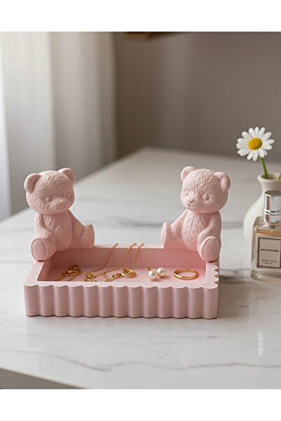 PERAYHOME Ayıcık Figürlü Dekoratif Takı ve Aksesuar Tepsisi-Anahtarlık- Masa ...