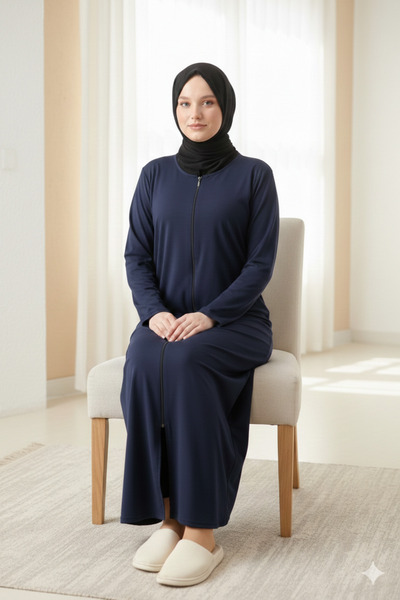 Defkay Tek parça fermuarlı rahat düz renk kadın namaz elbisesi ferae