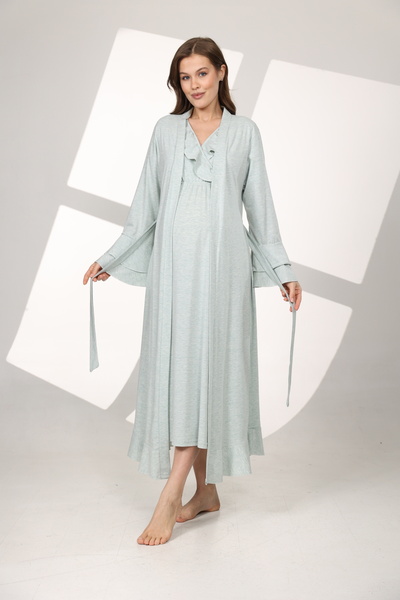 Rimel Homewear طقم ملابس نوم وروب للحوامل بتفاصيل كشكشة وياقة مزدوجة للنساء -...