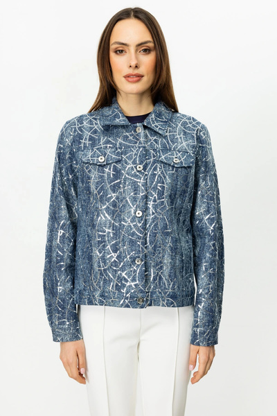 Ekol Women's Sequin Embroidered Indigo Denim Coat 06026