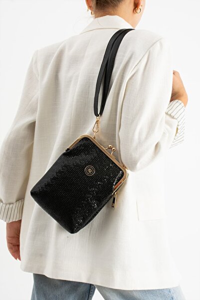 diclepolat Women's Black Crocodile Cross Shoulder Bag with Adjustable Cross S...