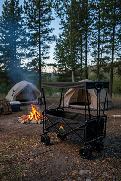 Vadi Tenteli Katlanabilir Kamp Arabası Taşıma ve Piknik Vagonu Siyah
