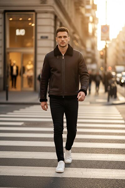 BIGAZZI Men's Collared Fur Gabardine Coat