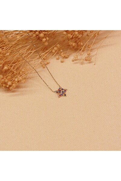 TAHAN MÜCEVHERAT Renkli Taşlı Yıldız Minimal Kolye