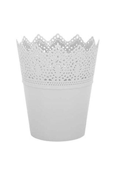 OEM Plastic Pot Cover White Lace Model for Flowerpot Ø15 x 18 cm - 1.7 L