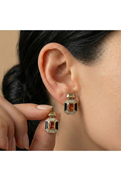 AccessoriesCınCık أقراط نسائية من الفولاذ بلون ذهبي مع تفاصيل من حجر الياقوت