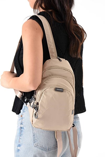 diclepolat Beige Unisex Parachute Fabric Water Resistant 3-Compartment Crossb...