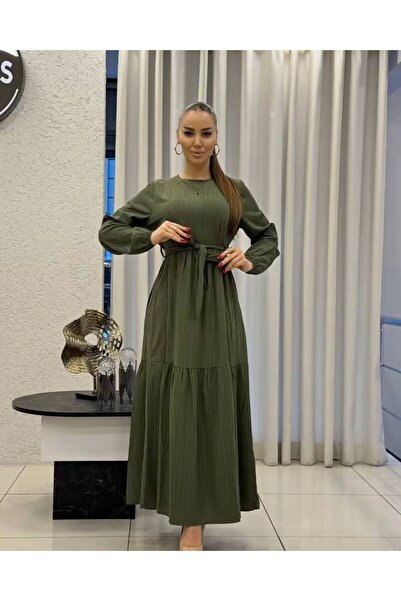 Cannes Nila Women's White Waist-Tie Maxi Khaki Dress