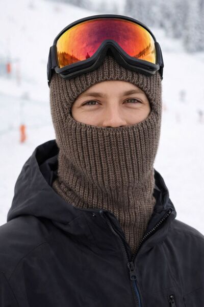 FELLMENS Brown Knitwear Knitted Balaclava Men's Beanie Balaclava