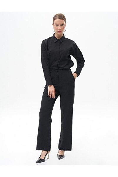 Kayra Pantaloni de bază cu talie elastică, negri 19511