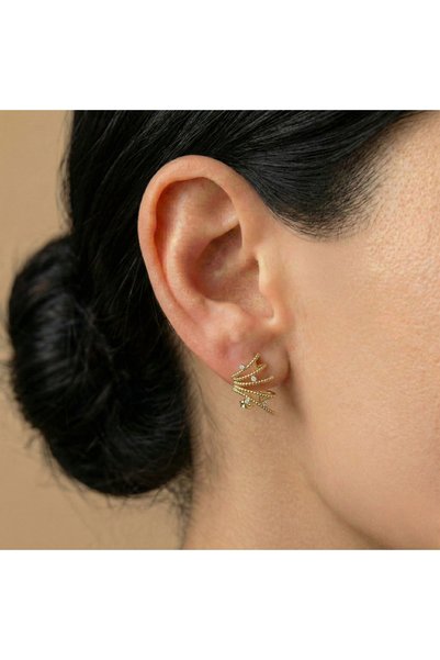 AccessoriesCınCık Steel Earrings Gold Color Vip Zircon Stone Detailed Women's Earrings