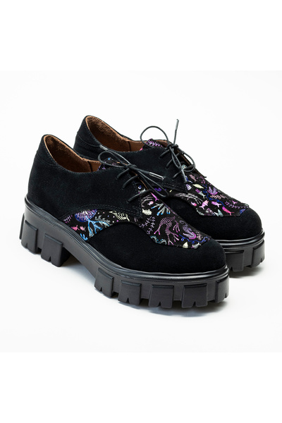 VAGAM Black Genuine Leather Shoes with Laces