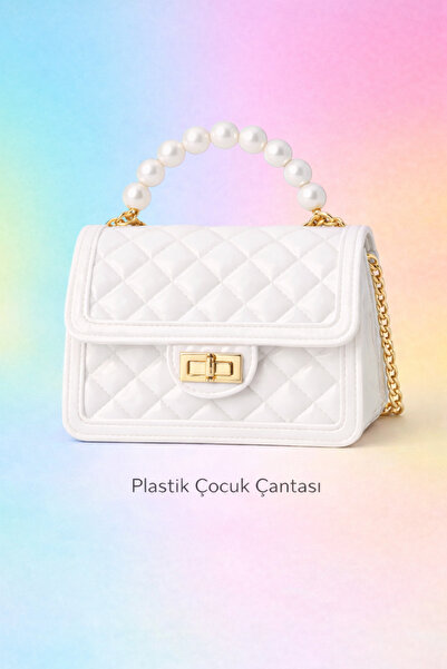 Selvira İnci Saplı Plastik Çocuk Çantası – Kapitone Desenli, Zincir Askılı Kı...