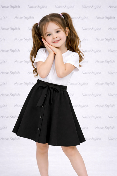 Nacar Kız Çocuk 23 Nisan 29 Ekim Düğme Detaylı Beli Lastikli Kloş Etek - Göst...