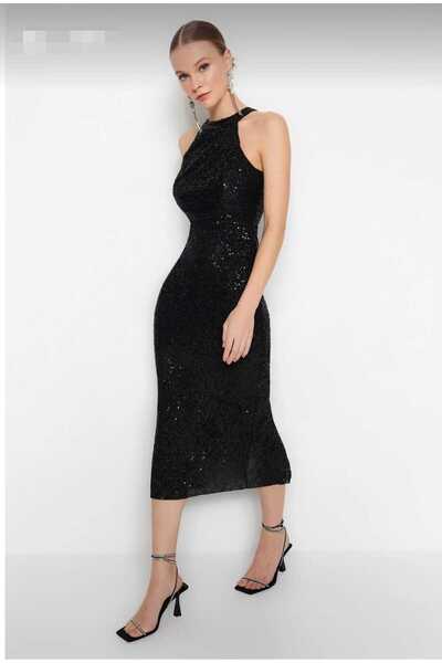 marvion Kadın Astarlı Pullu Payet Şık Abiye Gece Mezuniyet Yılbaşı Elbisesi