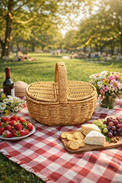 seymenbıçakçılık Mini Boy Hasır Piknik Sepeti El Yapımı Dekoratif Sepet