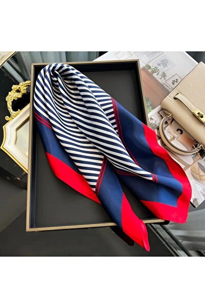 Accessories Hei Red Navy Blue Line Patterned Stylish Silk Look Women's Access...