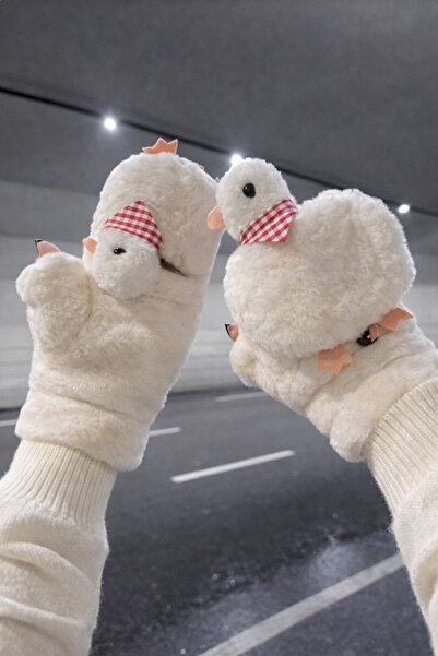 MD Moda Accessories Cute Duck Figured Plush Gloves – Winter, Soft and Warm Gl...