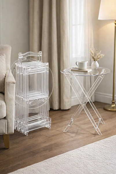 MARIA HOMES Modern Clear Acrylic Folding Side Table Set with Stand Transparen...