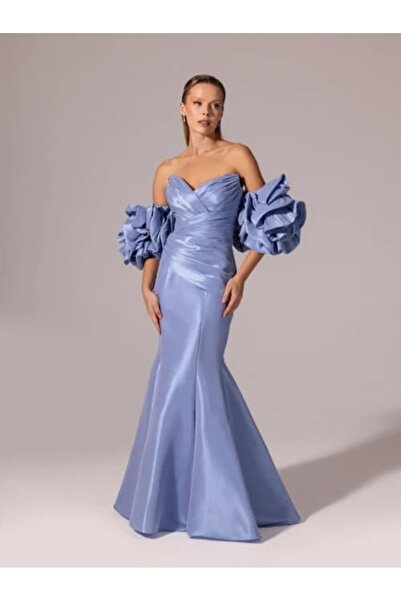 Kenzel Strapless Draped Balloon Sleeves Long Evening Dress