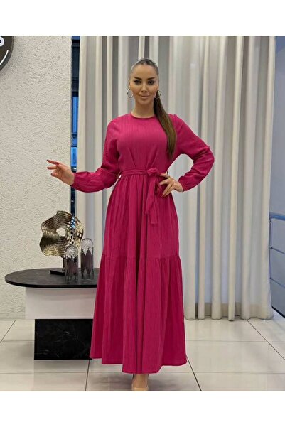 Cannes فستان نيلا نسائي أبيض طويل بحزام خصر أحمر