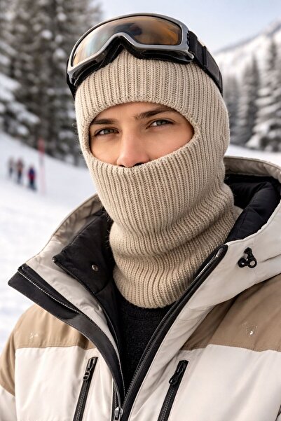 FELLMENS Beige Knitwear Knitted Balaclava Men's Beanie Snow Mask
