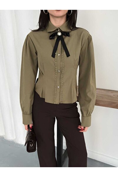 YEK&BİR Women's Shirt with Bow and Lace Detail