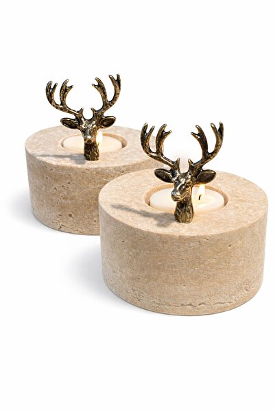 Modestmar Traverten Mumluk - Bronz Geyik Obje Mumluk 2'Lİ Set