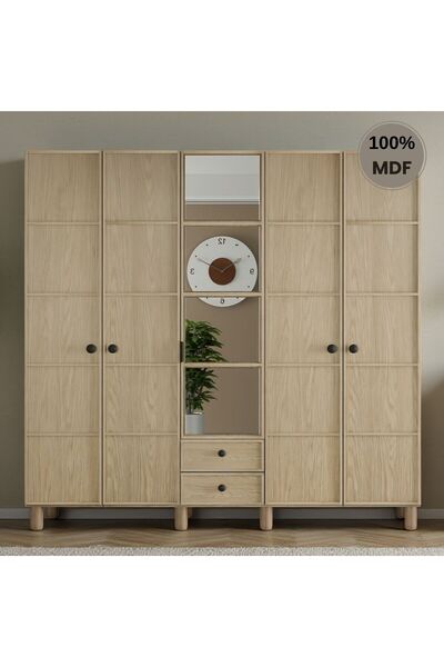 Flances Piano 5 kapak ayaklı tasarım aynalı Country MDF gardırop