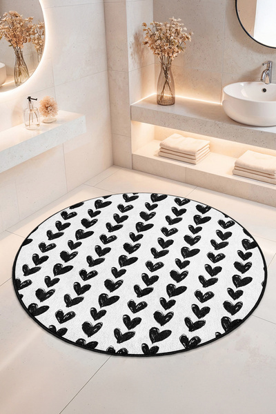 Home Sevimli Kalp Desenli Kaymaz Tabanlı Yıkanabilir Banyo Halısı