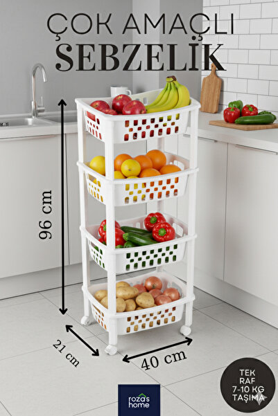 Roza's Home 4 Katlı Tekerli Tezgah Arası Raf Düzenleyici Organizer Org-79