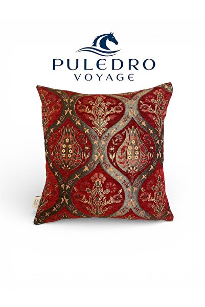 Puledro Dekoratif Kırlent Kılıfı 45x45 cm Saray Motifli Lale Desenli Koltuk Y...