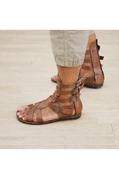 Bostini Men's Leather Short Gladiator Sandals